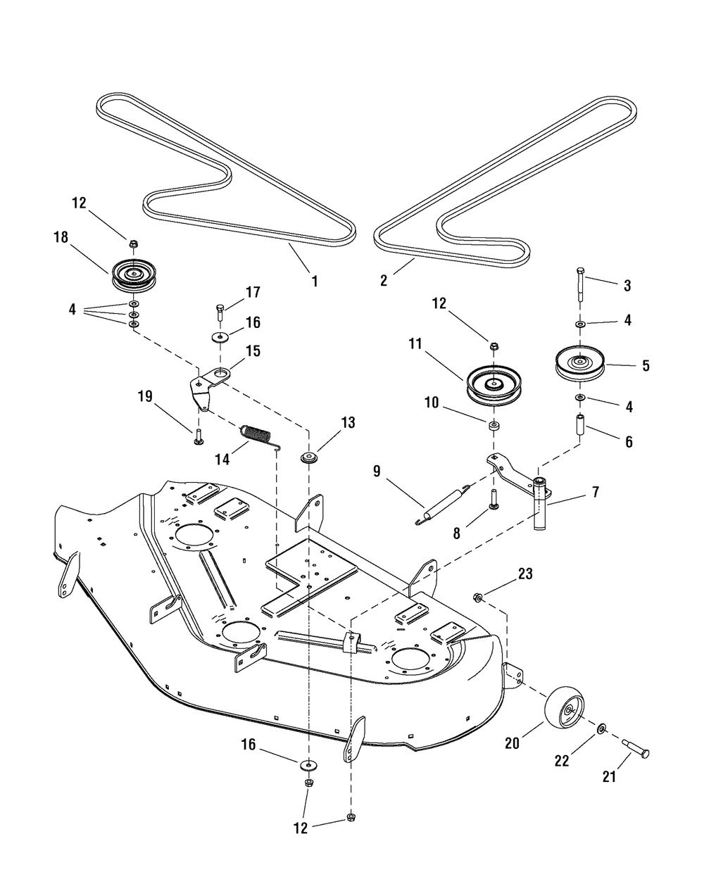 50" Mower Deck - Clutch And Support Group Diagram and Parts List for 107287910-7800340,ZTS7500 2008 Briggs and Stratton Lawn Tractor Accessories